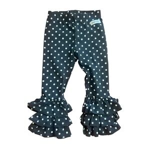 Merce & Me 2 Girls Polka Dot Ruffle Leggings Black White Halloween Spooky Whimsy